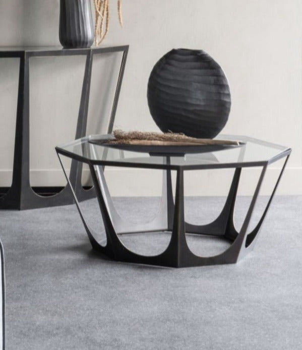 Catalan Bronze Gilded Coffee Table with Glass Top
